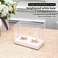 Clear 2-compartment PET cupcake box 18x10x14cm with white tray for 5-6cm cups - 2-Slot Tall Cake Box (10 Pcs)