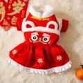 Festliches rotes Haustier-Cheongsam mit Löwentanz-Stickerei für Katzen und Hunde - S (1.5-2.5kg) / Löwentanz Quastenkleid-Rot