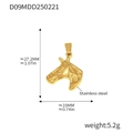 Detailed 18k gold plated stainless steel horse head pendant with dimensions and weight - Horse Head Shape (D09) / Gold
