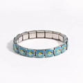 Italian charm bracelet in stainless steel with blue oil-dripping scenic patterns - Blue Landscape Pattern (Style 15)