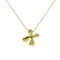 Close-up of golden fluid-style cross pendant with elegant box chain on white background - Letter X