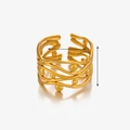 Anello multistrato incrociato in acciaio inossidabile placcato oro 18K con piccoli grani - Anello a Linea Oro