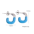 U-shaped stainless steel earrings featuring sky blue enamel finish and silver metal accents - Sky Blue (YTE2410500S-1)