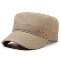 Khaki cotton cadet cap with side SPIRIT embroidery and flat top design for men - Khaki