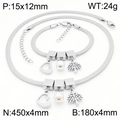 Silver stainless steel snake chain set with heart and tree of life charms and pearls - Tree of Life / Bracelet / Silver