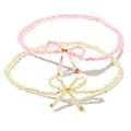 Pink and white beaded bracelet set with 18K gold-plated accents and ribbon bow charms - Pink White Bow 2pcs Set (FG-S24062001A)