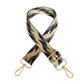 Adjustable woven shoulder strap with green and yellow geometric patterns and gold metal clips - Yellow Green Wine Red Silver Buckle