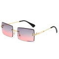 Frameless rectangular sunglasses with purple to pink gradient lenses and gold metal temples - Gold Frame Dark Purple Pink Lens