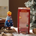 Handmade crochet mini Christmas tree in gradient blue with festive red gift box - Gift Box With Light String / Blue