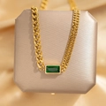 Elegant gold titanium necklace featuring asymmetrical chains and emerald green zircon - Tsh389 Green Diamond Necklace (gold)