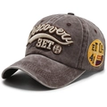 Cappello da baseball marrone scuro lavato vintage con ricamo e stemma laterale - Regolabile / caffè