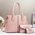 Set borsa tote rosa da 3 pezzi con trama geometrica a rilievo e dettagli dorati - 31cmx13cmx24cm / Tote Pochette A Busta E Porta Carte / Rosa