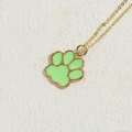 Cute green paw print pendant on gold chain necklace for women with enamel finish - Green