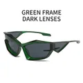 Futuristic cat-eye sunglasses with transparent green frames and dark grey lenses - Green Frame Grey Lens