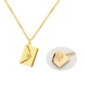 Golden envelope locket necklace with Love You engraving and a sparkling crystal stone - Gold Color Rhinestone Envelope Necklace (With Inner Card)