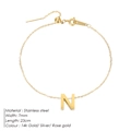 Gold-plated stainless steel anklet with minimalist letter N pendant detail - Letter N / Gold