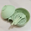 Light green wheat straw noodle bowl set with lid, strainer and cutlery kit - Drainage Style 5-Piece Set / Nordic Green