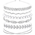 Set of 6 silver rhinestone and pearl headbands for women featuring diverse elegant designs - 6-Piece Set Silver