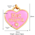 Pink enamel heart pendant in gold finish with Hot Mama text and zircon stone detail - Pink-Heart Hot Mama