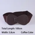 Women's wide coffee brown elastic waist belt with faux leather bow buckle and stitch detail - 100cm Extended / Coffee