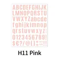 Dettaglio di adesivi alfanumerici rosa per DIY con lettere e numeri su fondo bianco - Rosa