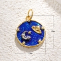Ciondolo malocchio placcato oro con smalto blu ed elementi celesti di stelle e luna - Ciondolo Rotondo Galassia Stella Luna
