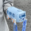 Gourde en forme de bus bleu avec roues orange et bandoulière réglable pour enfants - 440 Bus de Voiture (500ml) / Bleu
