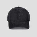 Dettaglio frontale del berretto da baseball in denim lavato grigio antracite stile vintage - Nero