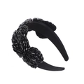 Handmade black crystal flower beaded wide headband for women with premium sparkling stones - Black