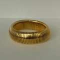 Polished 18k gold plated stainless steel tubogas stretch bracelet with ribbed texture - Width 20mm/Length 20cm / Gold