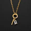 14K gold plated stainless steel paperclip chain necklace with DIY zircon pendant - Letter I