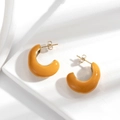 Minimalist C-shaped stainless steel hoop earrings in vibrant yellow enamel finish - Gold Base / Yellow