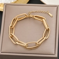 Double-layer 18k gold plated stainless steel bracelet with geometric chain links - Gold Geometric Link Double Layer Style (5219)
