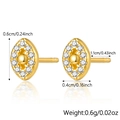 Detailed view of marquise-shaped gold stud earrings with crystal halo and dimensions - Evil Eye