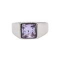 Minimalist silver-toned stainless steel ring featuring a square-cut purple gemstone - Steel Light Purple Stone