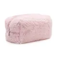 Rosa Plüsch-Kosmetiktasche aus Lammwolle mit großem Fassungsvermögen und Reißverschluss - Rosa