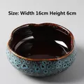 Blue kiln glaze ceramic hydroponic pot with wave edge design measuring 16cm by 6cm - DY Four-Petal Flower Hydroponic Pot-007