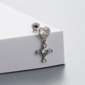 Silver bow heart zircon cross earring with hanging pendant detail and metallic finish - Heart Cross Dangle Style (A24-6#)