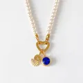 Collier de perles élégant avec lettre S en or 14K et cristal bleu étincelant - Lettre S