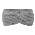 Close-up of grey knitted headband featuring warm fleece lining and cross-knot detail - Light Gray