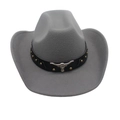 Grey felt western cowboy hat with black studded band and silver bull head ornament - One Size (57cm) / Gray