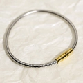 Bracciale a catena serpente argento con chiusura a pressione dorata su fondo chiaro - Oro e Argento