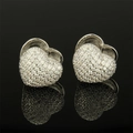 Silver-tone heart-shaped earrings with pave-set sparkling white cubic zirconia crystals - Heart / Silver Clear Zirconia