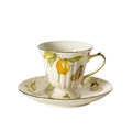 Vintage ceramic coffee cup and saucer set with lemon pattern and gold-rimmed handle - Lemon High Foot Coffee Cup & Saucer