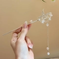 Elegant gold butterfly hair pin with dangling pearls and crystal tassel for women - Pearl Butterfly