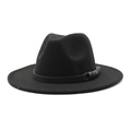 Classic black wool fedora hat for men and women with a brown leather decorative band - M (56-58cm) / Black