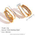Retro 18K gold plated stainless steel hollow geometric hoop earrings with white enamel - Enamel Rhinestone Crossover U-Shape Hoop Earrings - Gold White