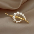 Elegant gold leaf brooch with circular white pearls on champagne satin fabric - 294# French Pearl
