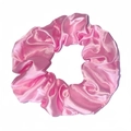 Elegant pink satin scrunchie with soft silk texture and premium pleated fabric design - Pink