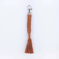 Handmade brown cotton braided tassel keychain with silver metal spring buckle and swivel ring - Caramel color